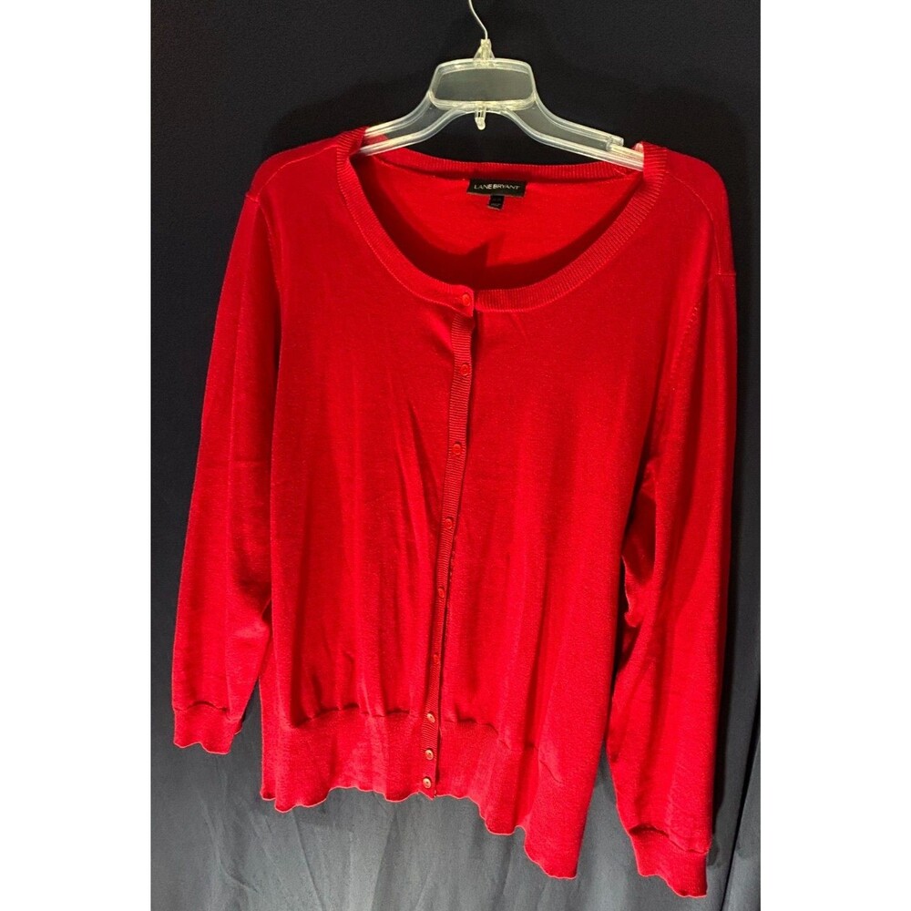Lane Bryant Cardigan Sweater Womens Plus Size 26/28 Red Button Ribbed Classic